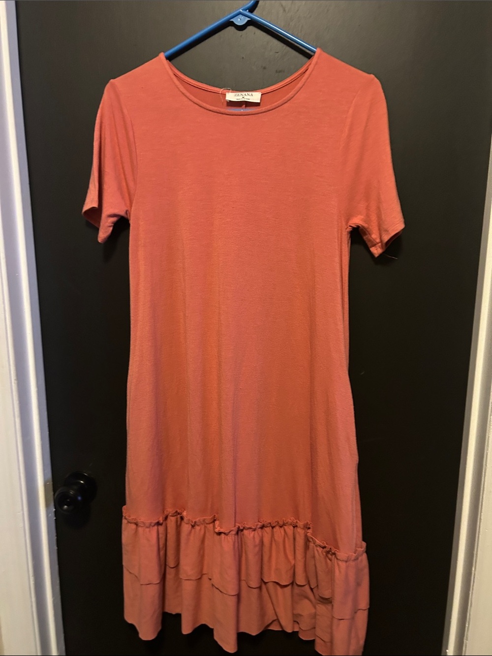 Zenana Outfitters Coral Midi Ruffle-Hem Dress